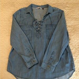 SO - Woman Blue Denim Jean Lace -Up Shirt